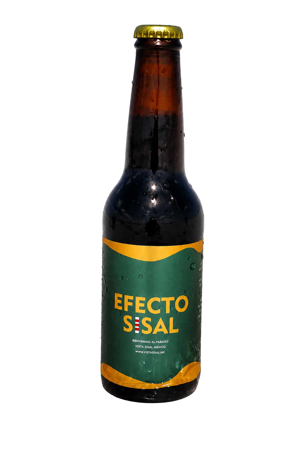 Botella de cerveza artesanal Efecto Sisal de la cervecería Cervezas Sisal, Yucatán